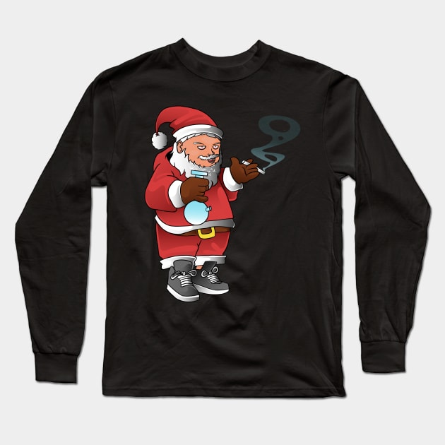 santa smoking weed Long Sleeve T-Shirt by piggybankstudio